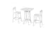 The Haven Hightop Set by Ledge Lounger includes a minimalist white rectangular table with a lower shelf and two sleek Haven chairs, all designed with clean lines for a modern aesthetic, set against a white background.