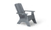 The Mainstay Ultimate Adirondack by Ledge Lounger, shown from the side against a white background, is an ideal outdoor lounge chair with a grey wooden finish, featuring a slanted backrest and wide armrests.