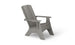 Side view of the Mainstay Ultimate Adirondack by Ledge Lounger, a gray outdoor lounge chair with wide armrests and a slatted back, featuring a slightly reclined backrest and sturdy minimalist design on a white background.