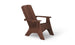 The Mainstay Ultimate Adirondack by Ledge Lounger, ideal for outdoor lounging, boasts a high backrest, wide armrests, and angled legs. Presented on a white background, its rich brown wood grain and robust design are prominently displayed.