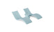 A modern abstract sculpture in light blue, reminiscent of two curved seats like the Signature In-Pool Chaise Loungers from Ledge Lounger, joined by a central circular base with smooth lines, embodies a minimalist design ideal for the Outdoor Oasis In-Pool Furniture Bundle.
