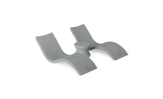 The Ledge Lounger Outdoor Oasis In-Pool Furniture Bundle includes a minimalist, gray L-shaped foam support with two curved sections and a central cylindrical part. Designed for ergonomic comfort and modern aesthetics, its perfect for adding style to your poolside essentials.