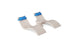 The Ledge Lounger Signature Chaise Headrest Pillow and Side Table In-Pool Set features two beige curved loungers with blue headrest pillows, linked by a central round side table, all shown on a plain white background.