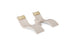 The Ledge Lounger Signature Chaise Headrest Pillow and Side Table In-Pool Set features two modern beige lounge chairs with yellow headrest pillows and a round side table—perfect for creating your own outdoor paradise.