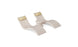 The Ledge Lounger Signature Chaise Headrest Pillow and Side Table In-Pool Set features two modern beige lounge chairs with yellow headrest pillows and a round side table—perfect for creating your own outdoor paradise.