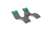 The Ledge Lounger Signature Chaise Headrest Pillow and Side Table In-Pool Set features double gray loungers with teal pillows and a small round table, creating an ideal outdoor paradise on a white backdrop.