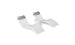 The Ledge Lounger Signature Chaise Headrest Pillow and Side Table In-Pool Set features two modern white loungers with grey headrests, joined by a round side table—an ideal poolside upgrade for your outdoor space, shown on a white background.