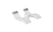 The Ledge Lounger Signature Chaise Headrest Pillow and Side Table In-Pool Set features two modern white loungers with grey headrests, joined by a round side table—an ideal poolside upgrade for your outdoor space, shown on a white background.