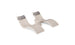 The Ledge Lounger Signature Chaise Headrest Pillow and Side Table In-Pool Set features two modern beige chaises with gray headrest pillows and a matching round side table, offering sleek, comfortable poolside seating against a white background.