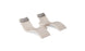 The Ledge Lounger Signature Chaise Headrest Pillow and Side Table In-Pool Set features two modern beige chaises with gray headrest pillows and a matching round side table, offering sleek, comfortable poolside seating against a white background.