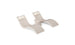 The Ledge Lounger Signature Chaise Headrest Pillow and Side Table In-Pool Set features two modern beige loungers with headrests and a round table, creating a stylish outdoor retreat perfect for relaxing poolside on a plain white background.