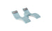 The Ledge Lounger Signature Chaise Headrest Pillow and Side Table In-Pool Set features two modern light blue lounge chairs with headrests and a central round table, ideal pool ledge furniture for your outdoor paradise, shown on a plain white background.