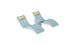 The Ledge Lounger Signature Chaise Headrest Pillow and Side Table In-Pool Set features two light blue curved chaise loungers with beige headrests, joined by a round side table, creating stylish pool ledge furniture.