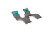 The Ledge Lounger Signature Chaise Headrest Pillow and Side Table In-Pool Set features two modern gray chaises with turquoise pillows and a round table—ideal for lounging poolside or creating an outdoor retreat, shown on a white background.