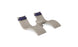 The Ledge Lounger Signature Chaise Headrest Pillow and Side Table In-Pool Set features two beige curved lounges with blue headrests and a round center table, creating a stylish, relaxing poolside retreat. Perfect for your outdoor paradise.