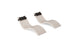 The Ledge Lounger Signature Chaise and Headrest Pillow In-Pool Set features two modern beige chaises with black headrest pillows, side by side on a white background—ideal as stylish outdoor patio furniture.