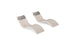 The Ledge Lounger Signature Chaise and Headrest Pillow In-Pool Set includes two modern beige wave-shaped chaises with gray pillows, side by side on a white background—ideal for stylish outdoor furniture.