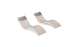 The Ledge Lounger Signature Chaise and Headrest Pillow In-Pool Set includes two modern beige wave-shaped chaises with gray pillows, side by side on a white background—ideal for stylish outdoor furniture.