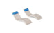 Two modern white Signature Chaise and Headrest Pillow In-Pool Loungers by Ledge Lounger, featuring smooth wavy shapes and blue pillows, are positioned side by side on a plain white background.
