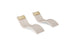 Two Signature Chaise and Headrest Pillow In-Pool Sets by Ledge Lounger in modern beige, featuring curved designs and light yellow headrest pillows, are placed side by side on a white background.