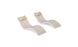 Two Signature Chaise and Headrest Pillow In-Pool Sets by Ledge Lounger in modern beige, featuring curved designs and light yellow headrest pillows, are placed side by side on a white background.