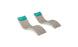 The Ledge Lounger Signature Chaise and Headrest Pillow In-Pool Set features two modern gray chaise lounges with turquoise headrest pillows, side by side on a white background—ideal for your outdoor retreat.