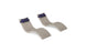 The Ledge Lounger Signature Chaise and Headrest Pillow In-Pool Set features two modern curved loungers with beige surfaces and navy blue headrests—ideal for creating your perfect outdoor retreat.