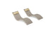 Two modern, curved beige Ledge Lounger Signature Chaise and Headrest Pillow In-Pool Sets are displayed on a white background, each featuring an attached yellow pillow.