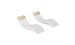 The Ledge Lounger Signature Chaise and Headrest Pillow In-Pool Set features two modern white wave-shaped loungers with beige headrest pillows, placed side by side—ideal as stylish outdoor or poolside furniture.