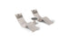 Ledge Loungers Resort Luxury Outdoor Paradise In-Pool Furniture Bundle offers two modern, curved beige lounge chairs with gray headrests and a small, round gray table for poolside relaxation. The sleek, minimalist design complements a plain white backdrop.