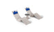 The Ledge Lounger Resort Luxury Outdoor Paradise In-Pool Furniture Bundle features two sleek beige chairs with blue headrests and a round gray table on a white background, perfect for poolside relaxation.