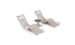 The Ledge Lounger Resort Luxury Outdoor Paradise In-Pool Furniture Bundle includes two sleek beige lounge chairs with curved designs, placed beside a small round side table with a dark gray top. Ideal for poolside relaxation, they each feature white headrest cushions against a plain white backdrop.