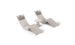 The Resort Luxury Outdoor Paradise In-Pool Furniture Bundle by Ledge Lounger features two beige lounge chairs with gray headrests, resembling chaise loungers. They flank a white side table against a plain backdrop, evoking poolside relaxation with simplicity and elegance.