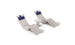 Two beige chaise loungers with blue headrests and a small, round white table create a minimalist, stylish setup ideal for poolside relaxation. Enjoy this aesthetic with the Resort Luxury Outdoor Paradise In-Pool Furniture Bundle from Ledge Lounger.