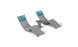 The Resort Luxury Outdoor Paradise In-Pool Furniture Bundle by Ledge Lounger includes two modern gray lounge chairs with curved designs and light blue head cushions, alongside a small round table. Ideal for poolside relaxation, the set contrasts elegantly against a crisp white background.