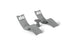 The Resort Luxury Outdoor Paradise In-Pool Furniture Bundle by Ledge Lounger features two modern chaise loungers with gray upholstery and white headrest cushions, flanking a small round gray side table, ideal for poolside relaxation. The set is displayed against a plain white background.