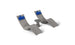 The Ledge Loungers Resort Luxury Outdoor Paradise In-Pool Furniture Bundle features two modern gray lounge chairs with blue head cushions facing each other, divided by a small round gray table. Perfect for poolside relaxation, this elegant ensemble sits on a white backdrop, offering serene escape.