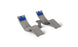 The Ledge Loungers Resort Luxury Outdoor Paradise In-Pool Furniture Bundle features two modern gray lounge chairs with blue head cushions facing each other, divided by a small round gray table. Perfect for poolside relaxation, this elegant ensemble sits on a white backdrop, offering serene escape.