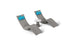 The Ledge Lounger Resort Luxury Outdoor Paradise In-Pool Furniture Bundle includes two modern, curved gray chaise loungers with turquoise cushions and a small round white table, all set against a plain white background—perfect for poolside relaxation.