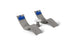The Resort Luxury Outdoor Paradise In-Pool Furniture Bundle by Ledge Lounger features two sleek gray chaise loungers with blue headrests and a small round white table, ideal for poolside relaxation against a minimalist white backdrop.