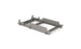 A gray metal server rack mount bracket with angled edges is designed to hold equipment securely, similar to the precision of a Signature Lowback Chair Riser by Ledge Lounger. It features multiple cutouts and slots for adjustable fitting, all set against a white background.