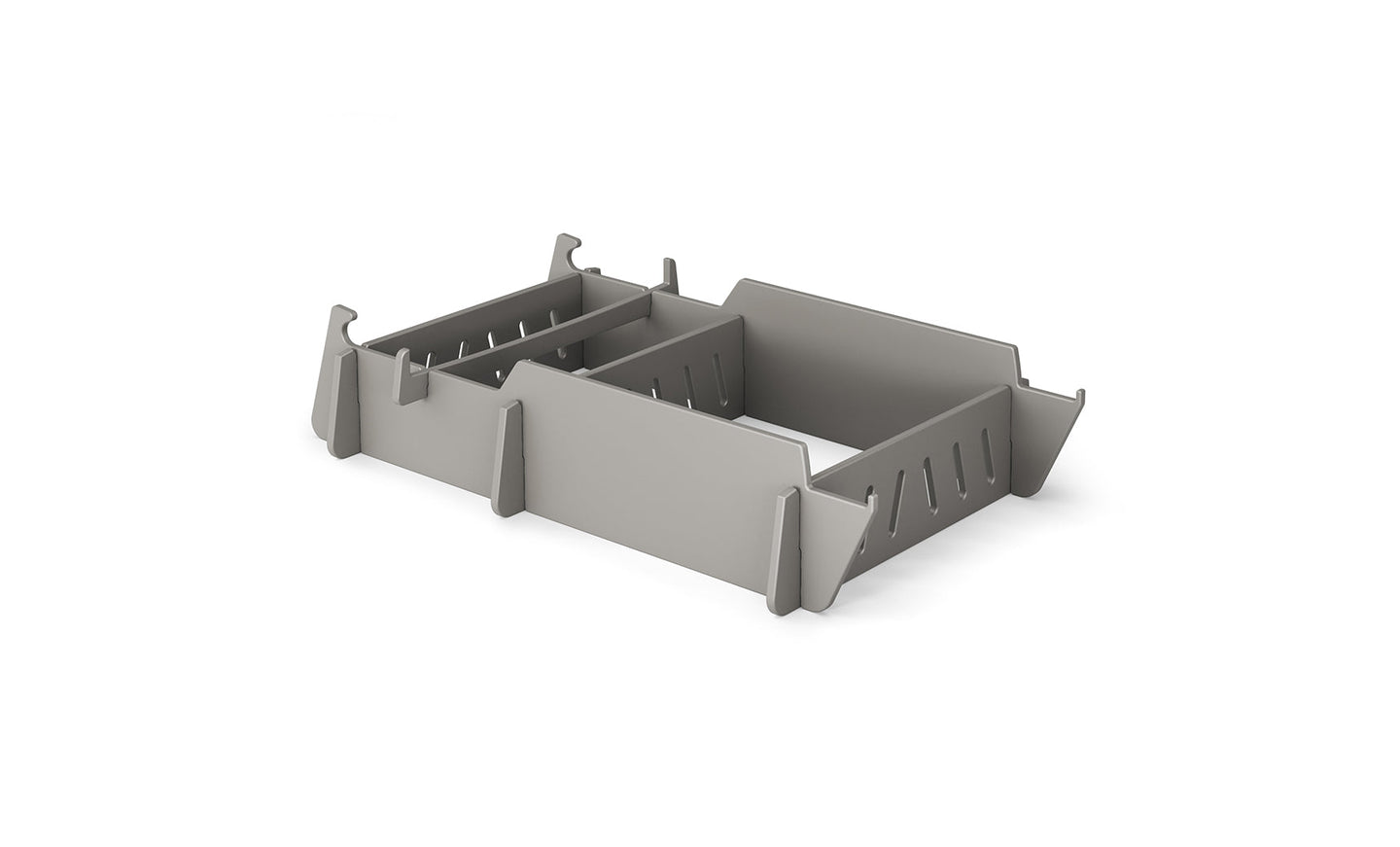 The Signature Lowback Chair Riser from Ledge Lounger is crafted in gray plastic with adjustable compartments ideal for organizing and storing items neatly.