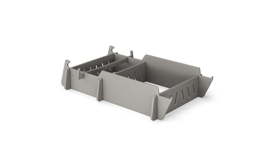 The Signature Lowback Chair Riser from Ledge Lounger is crafted in gray plastic with adjustable compartments ideal for organizing and storing items neatly.