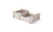 A beige, rectangular plastic organizer with two compartments and side slots features raised sides and hooks for stacking, resembling the Signature Chair Riser by Ledge Lounger. Its showcased on a plain white background.