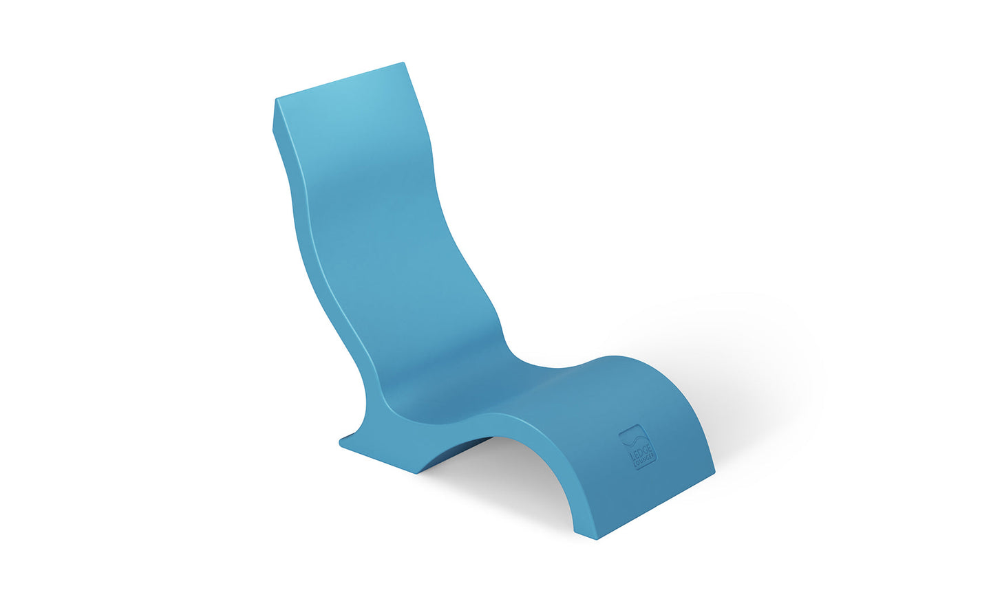 The Signature Chair by Ledge Lounger is a modern, blue wave-shaped lounge chair with a smooth, sculptural design, ideal for poolside seating. Its ergonomic curves provide comfort, and it features durable construction set against a white background.