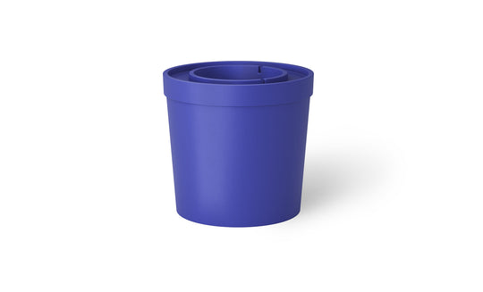 The Ledge Loungers Signature Ice Basin is a blue cylindrical plastic container with a removable lid and internal strainer, resembling a beverage cooler, set against a plain white background.
