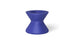 A blue, hourglass-shaped Signature Tall Ice Bin Side Table by Ledge Lounger, featuring a smooth surface and a circular indentation at the top, is shown against a plain white background.
