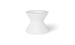 The Signature Tall Ice Bin Side Table by Ledge Lounger features a sleek, minimalist hourglass shape with a wider base and top, and a smooth surface. Ideal for poolside relaxation, this modern white stool doubles as an ice bin side table, standing elegantly on a white background.
