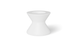 The Signature Tall Ice Bin Side Table by Ledge Lounger features a sleek, minimalist hourglass shape with a wider base and top, and a smooth surface. Ideal for poolside relaxation, this modern white stool doubles as an ice bin side table, standing elegantly on a white background.