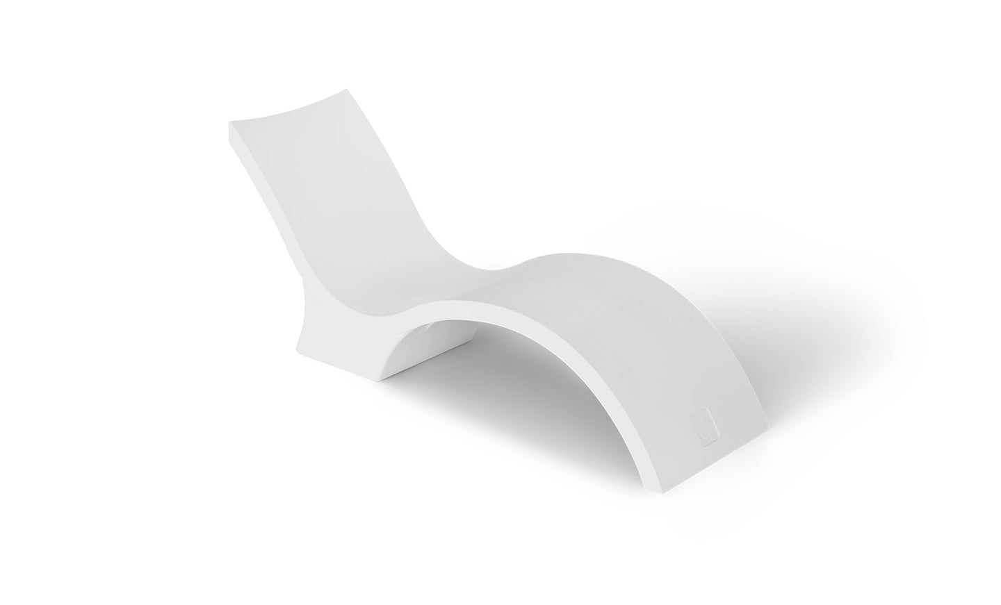 The Signature Chaise Deep by Ledge Lounger is a white, S-shaped modern chaise lounge featuring a smooth, minimalist design and gentle curve, perfect for lounging by the tanning ledge. Its sleek form against a plain background epitomizes elegant simplicity.